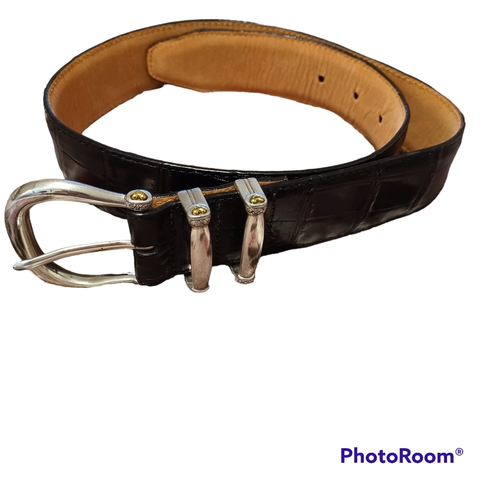 Brighton Black Leather Faux Croc Belt USA S28